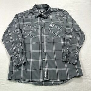 Deadeye Outfitters Shirt Mens Medium Gray Plaid Flannel Button Up Camp Outdoor *